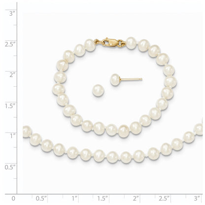 14K Yellow Gold 4-5mm Freshwater Cultured Pearl, 14in Necklace, 5" Bracelet & Earring Set