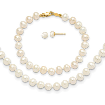 14K Yellow Gold 4-5mm Freshwater Cultured Pearl, 14in Necklace, 5" Bracelet & Earring Set