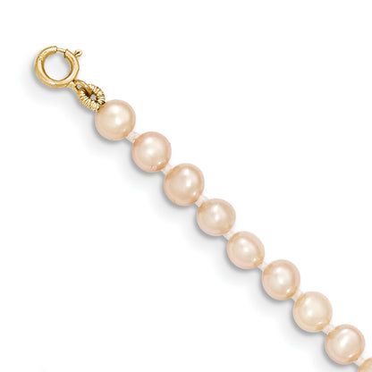 14K Yellow Gold 3 4mm Pink Near Round Freshwater Cultured Pearl Necklace