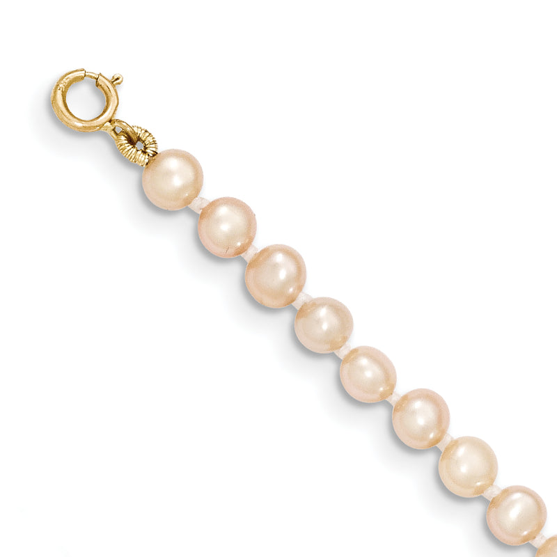 14K Yellow Gold 3 4mm Pink Near Round Freshwater Cultured Pearl Necklace