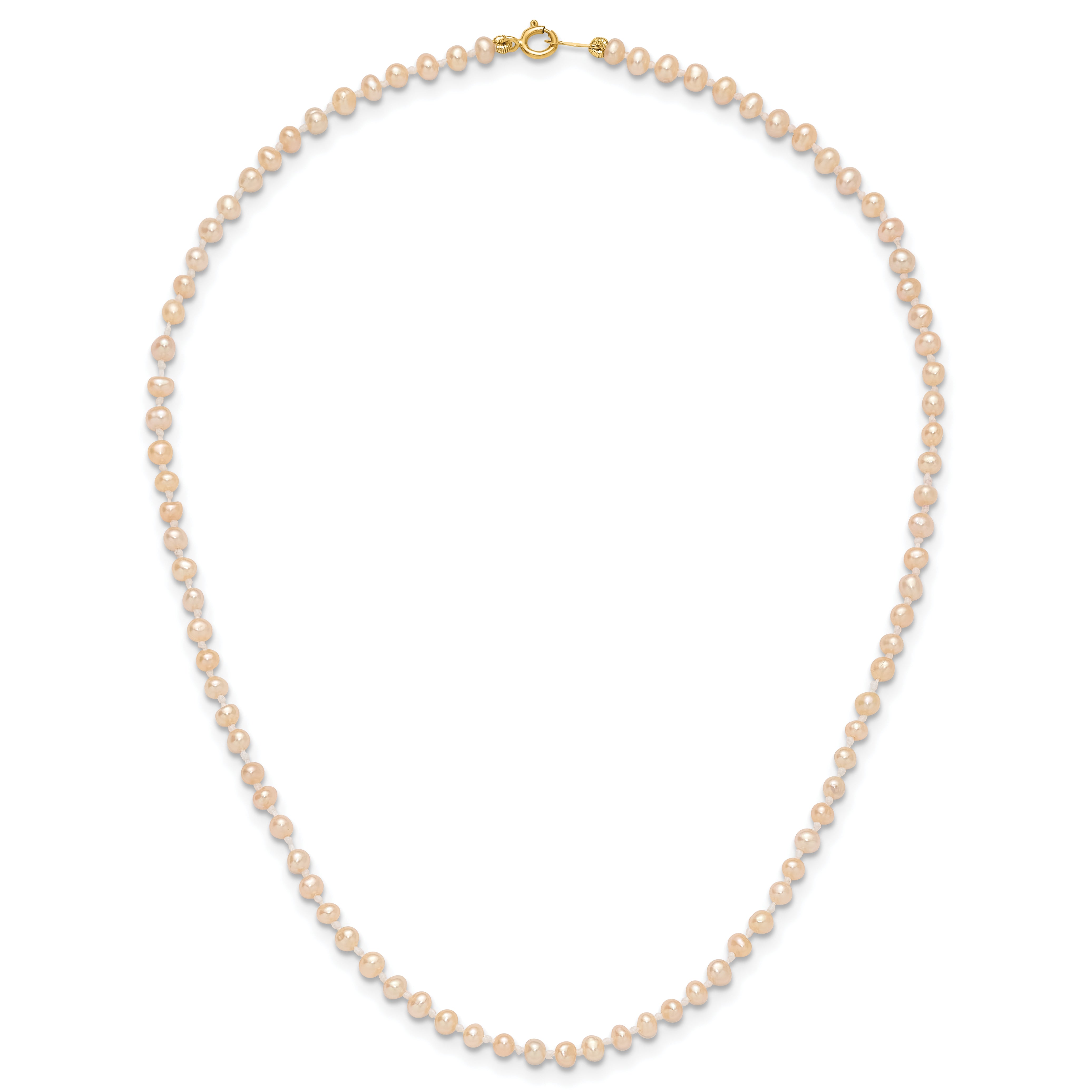 14K Yellow Gold 3 4mm Pink Near Round Freshwater Cultured Pearl Necklace