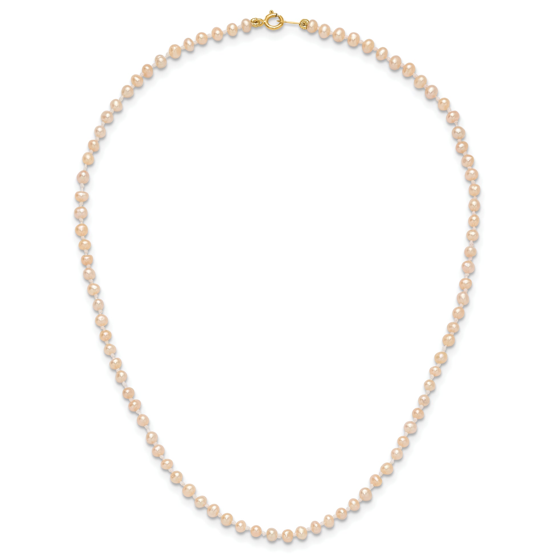 14K Yellow Gold 3 4mm Pink Near Round Freshwater Cultured Pearl Necklace