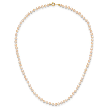 14K Yellow Gold 3 4mm Pink Near Round Freshwater Cultured Pearl Necklace