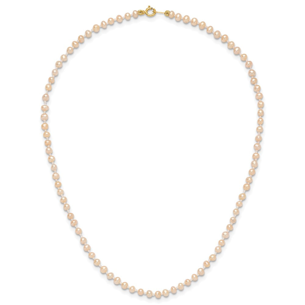 14K Yellow Gold 3 4mm Pink Near Round Freshwater Cultured Pearl Bracelet