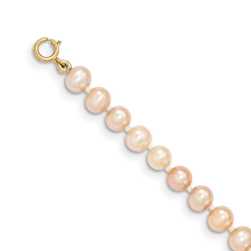 14K Yellow Gold 4 5mm Pink Near Round Freshwater Cultured Pearl Necklace