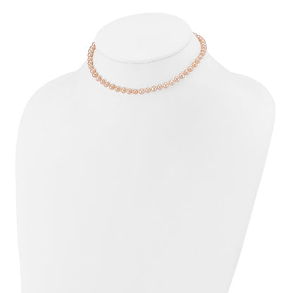 14K Yellow Gold 4 5mm Pink Near Round Freshwater Cultured Pearl Necklace