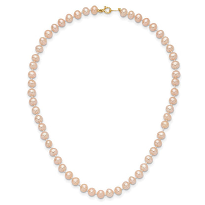 14K Yellow Gold 4 5mm Pink Near Round Freshwater Cultured Pearl Necklace