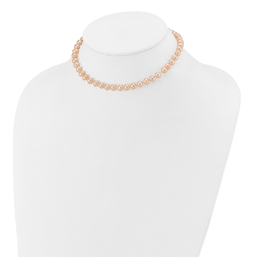 14K Yellow Gold 5 6mm Pink Near Round Freshwater Cultured Pearl Bracelet