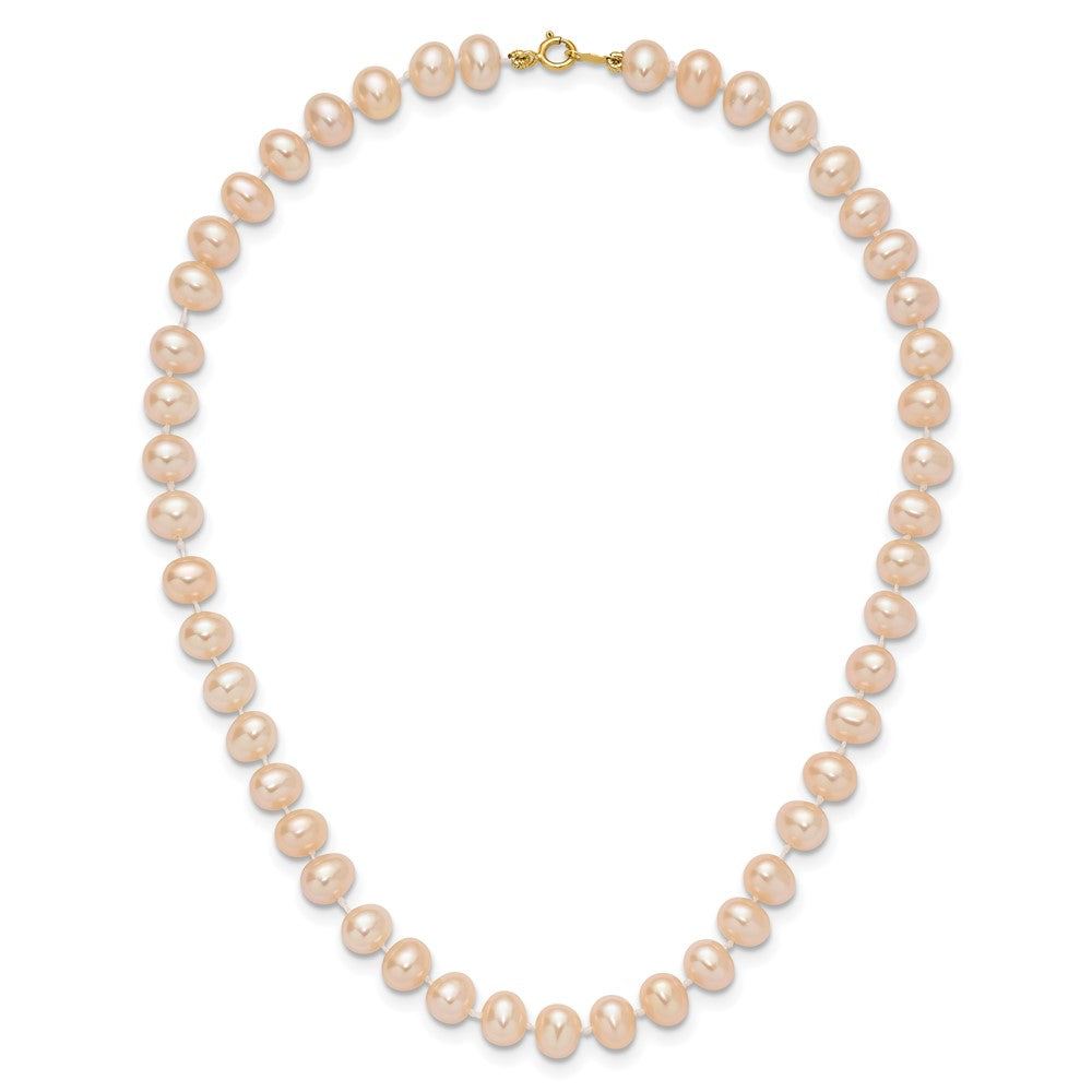 14K Yellow Gold 5 6mm Pink Near Round Freshwater Cultured Pearl Bracelet