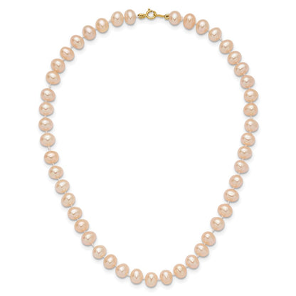 14K Yellow Gold 5 6mm Pink Near Round Freshwater Cultured Pearl Bracelet