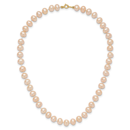14K Yellow Gold 5 6mm Pink Near Round Freshwater Cultured Pearl Bracelet