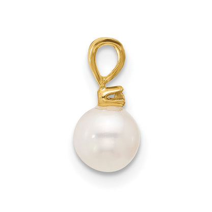 14K Yellow Gold 5 6mm White Round Freshwater Cultured Pearl And .01 Carat Diamond Pendant