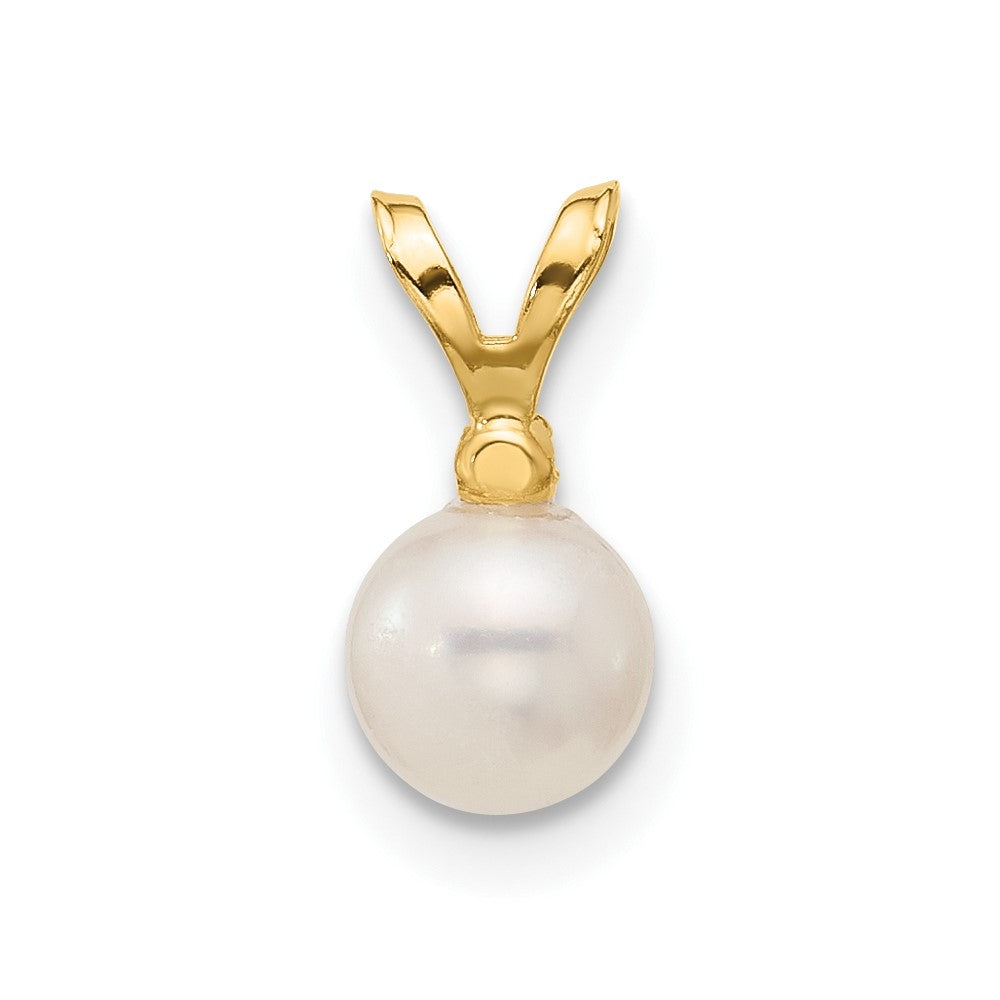 14K Yellow Gold 5 6mm White Round Freshwater Cultured Pearl And .01 Carat Diamond Pendant