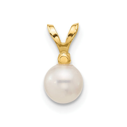 14K Yellow Gold 5 6mm White Round Freshwater Cultured Pearl And .01 Carat Diamond Pendant