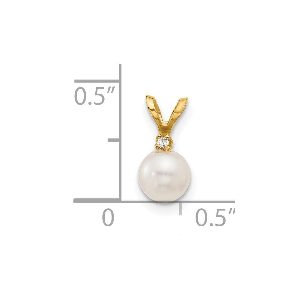 14K Yellow Gold 5 6mm White Round Freshwater Cultured Pearl And .01 Carat Diamond Pendant