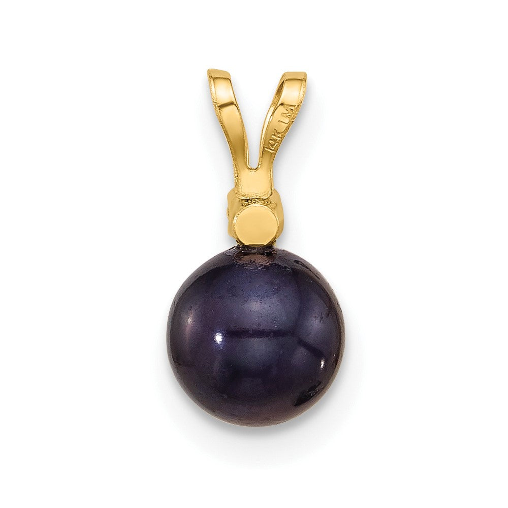 14K Yellow Gold 6-7mm Round Black Fwc Pearl and .03ct Diamond Pendant