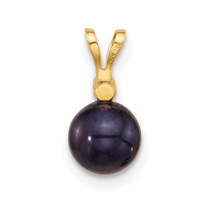 14K Yellow Gold 6-7mm Round Black Fwc Pearl and .03ct Diamond Pendant