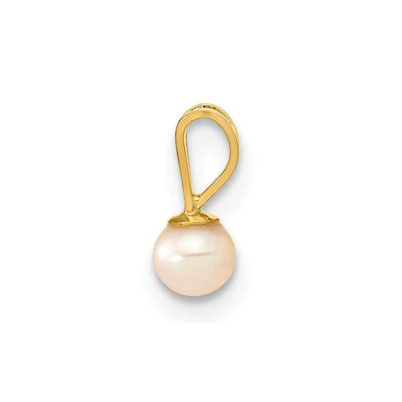 14K Yellow Gold 3 4mm Pink Round Freshwater Cultured Pearl Pendant
