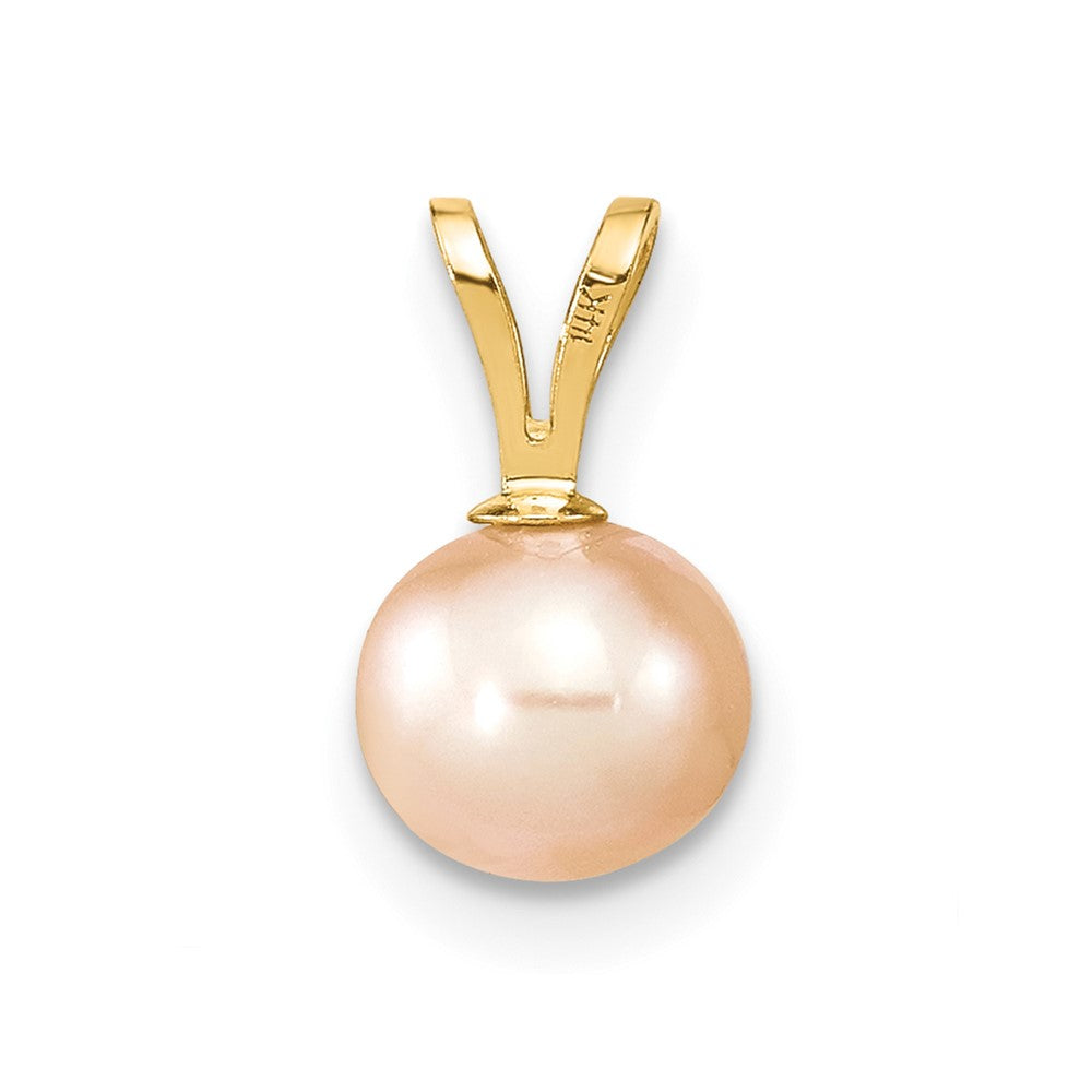 14k Yellow Gold 14k Gold 6-7mm Pink Round Freshwater Cultured Pearl Pendant