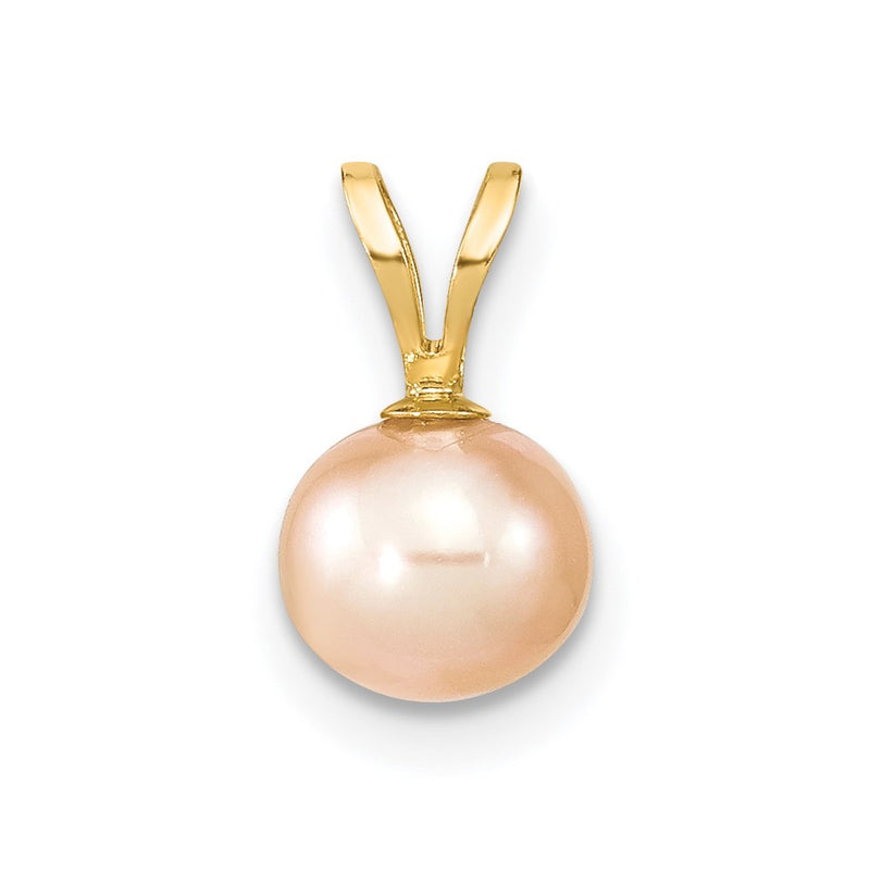 14k Yellow Gold 14k Gold 6-7mm Pink Round Freshwater Cultured Pearl Pendant