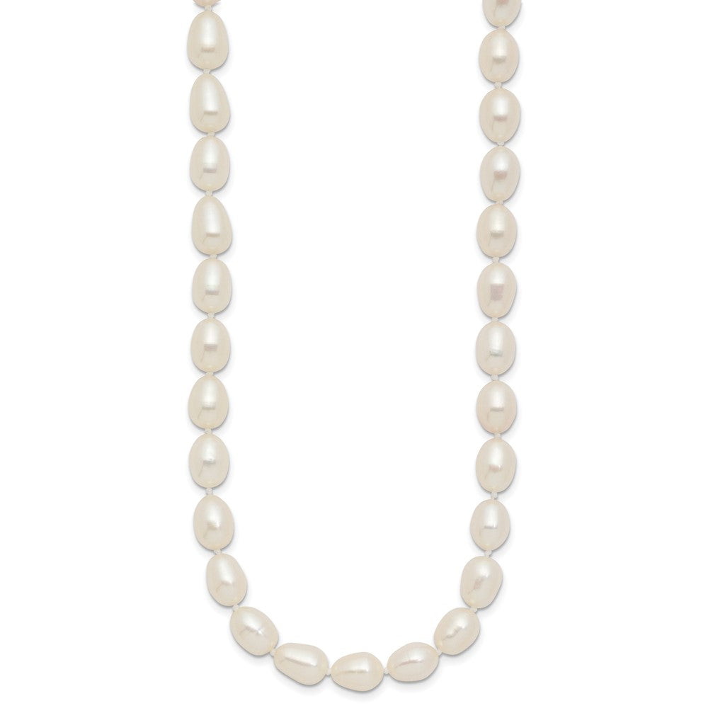 14K Yellow Gold 7 8mm White Rice Freshwater Cultured Pearl 18 Inch Necklace