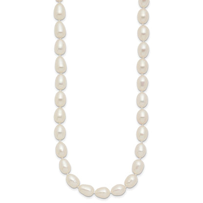 14K Yellow Gold 7 8mm White Rice Freshwater Cultured Pearl 18 Inch Necklace