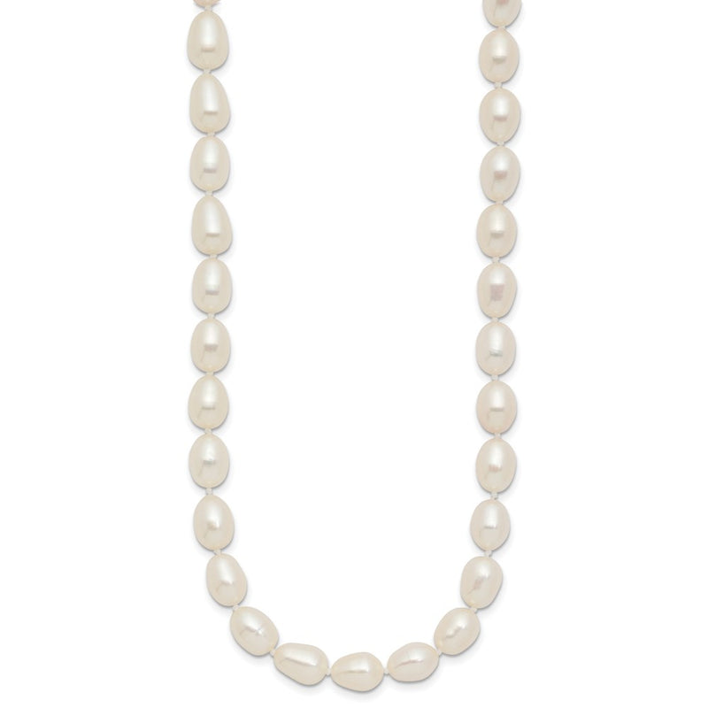 14K Yellow Gold 7 8mm White Rice Freshwater Cultured Pearl 18 Inch Necklace