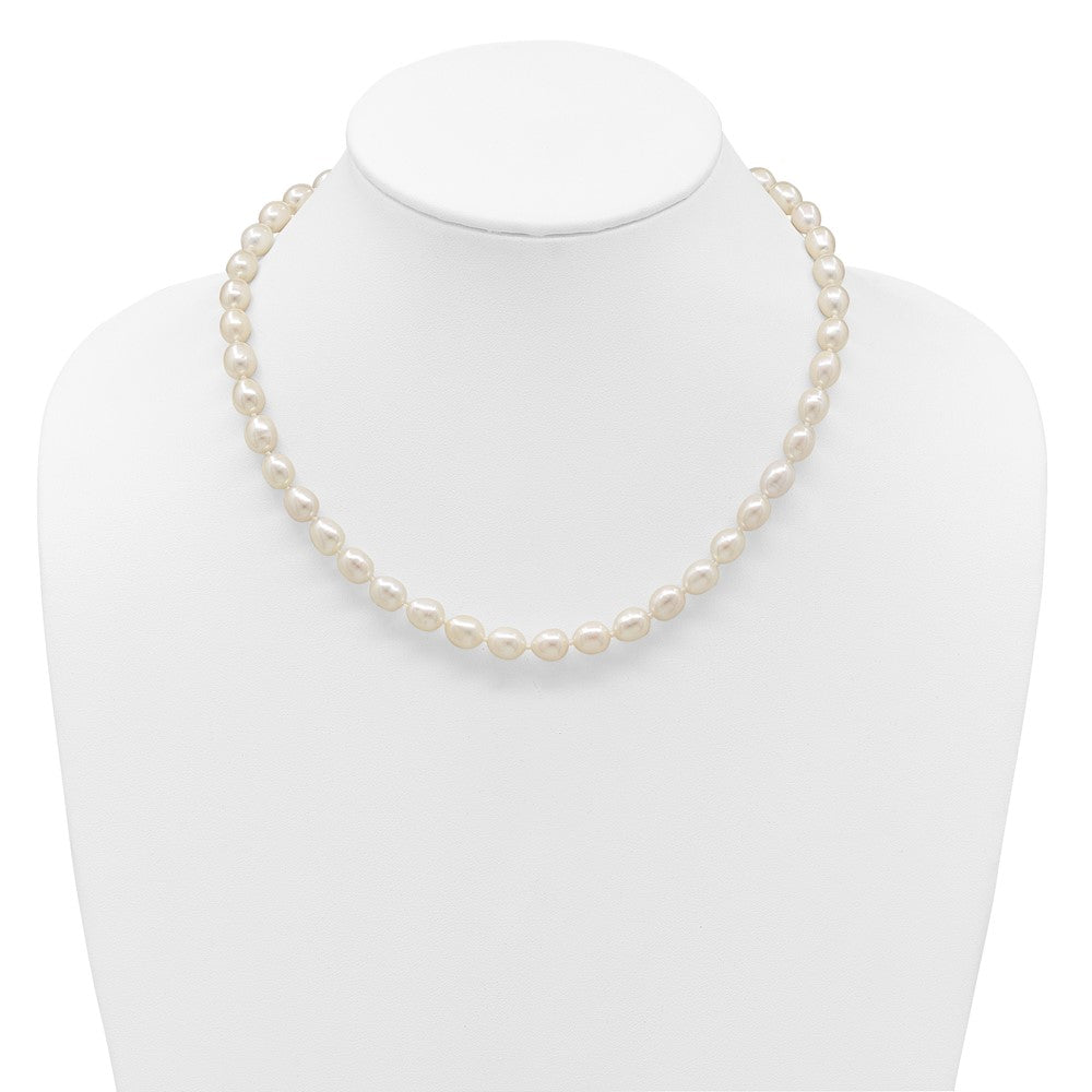 14K Yellow Gold 7 8mm White Rice Freshwater Cultured Pearl 18 Inch Necklace