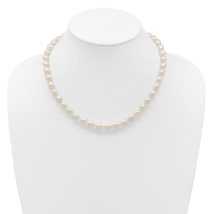 14K Yellow Gold 7 8mm White Rice Freshwater Cultured Pearl 18 Inch Necklace