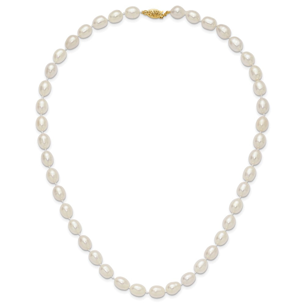 14K Yellow Gold 7 8mm White Rice Freshwater Cultured Pearl 18 Inch Necklace
