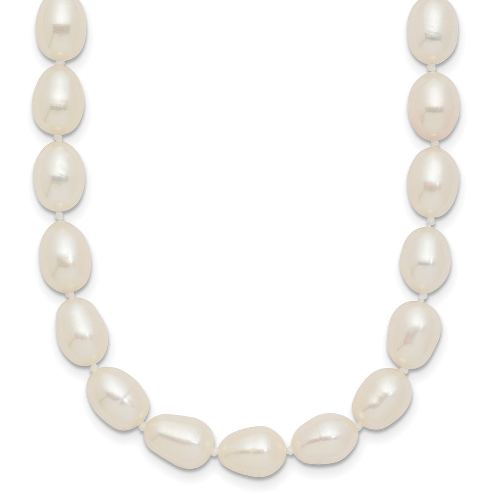 14K Yellow Gold 7 8mm White Rice Freshwater Cultured Pearl 18 Inch Necklace