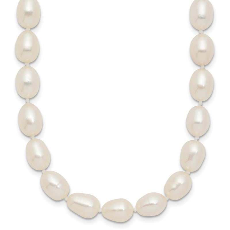 14K Yellow Gold 7 8mm White Rice Freshwater Cultured Pearl 18 Inch Necklace