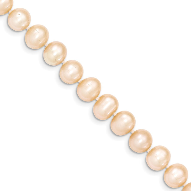 14K Yellow Gold 8 9mm Pink Egg Shape Fresh Water Cultured Pearl Necklace