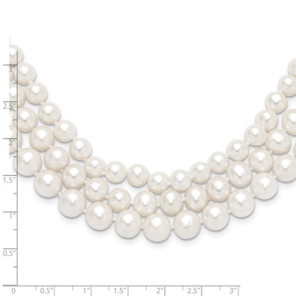 14K Yellow Gold 8 9mm White Near Round Freshwater Cultured Pearl 3 Strand 16 Inch Necklace