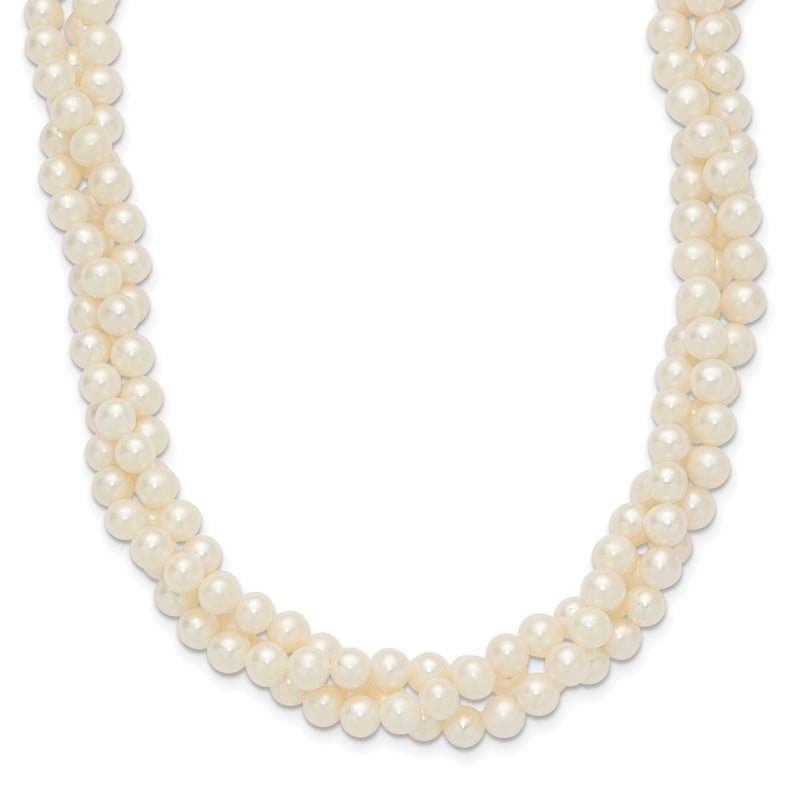 14K Yellow Gold 6 7mm White Near Round Freshwater Cultured Pearl 3 Strand 21 Inch Necklace