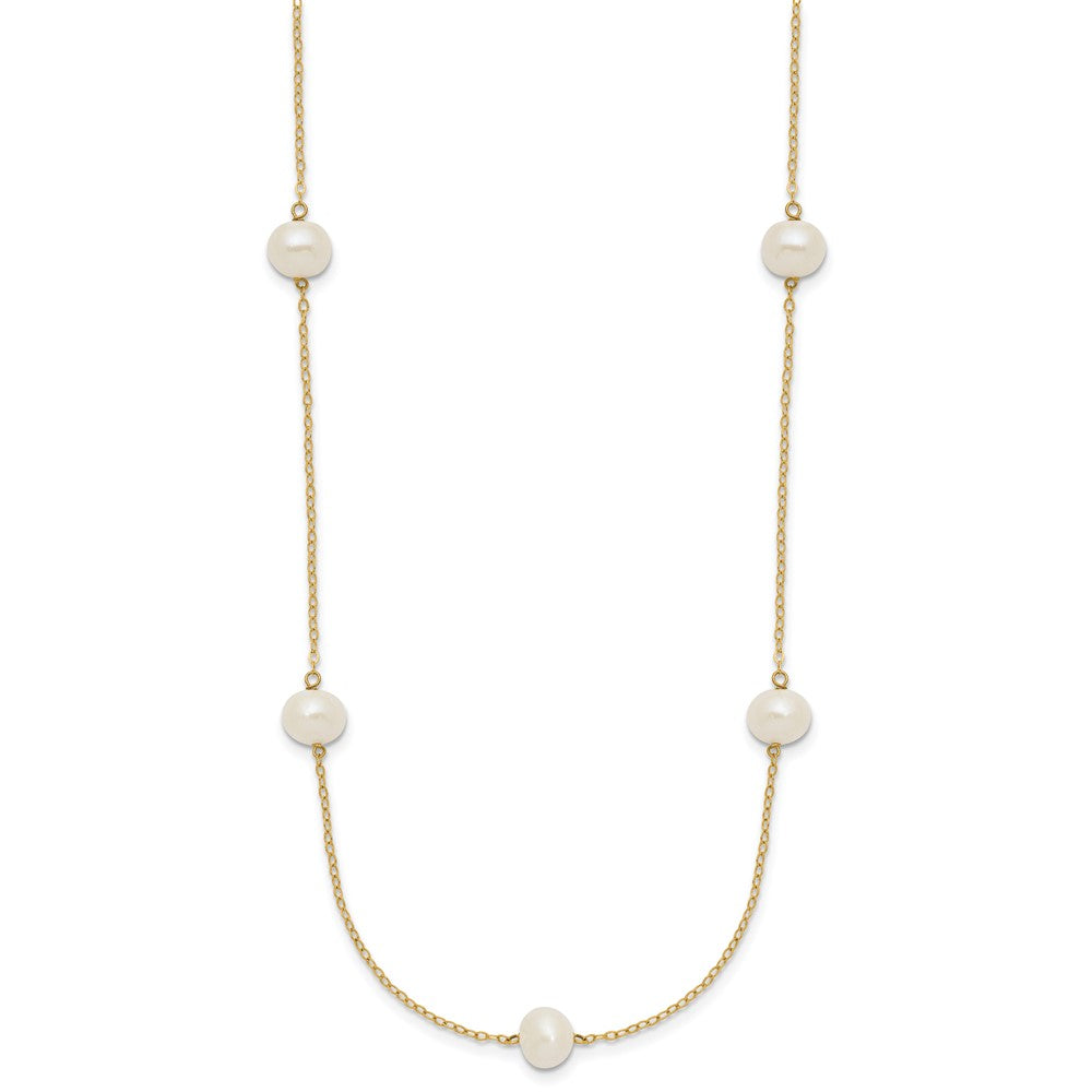 14K Yellow Gold 7-8mm White Near Round Freshwater Cultured Pearl 7-Station Necklace
