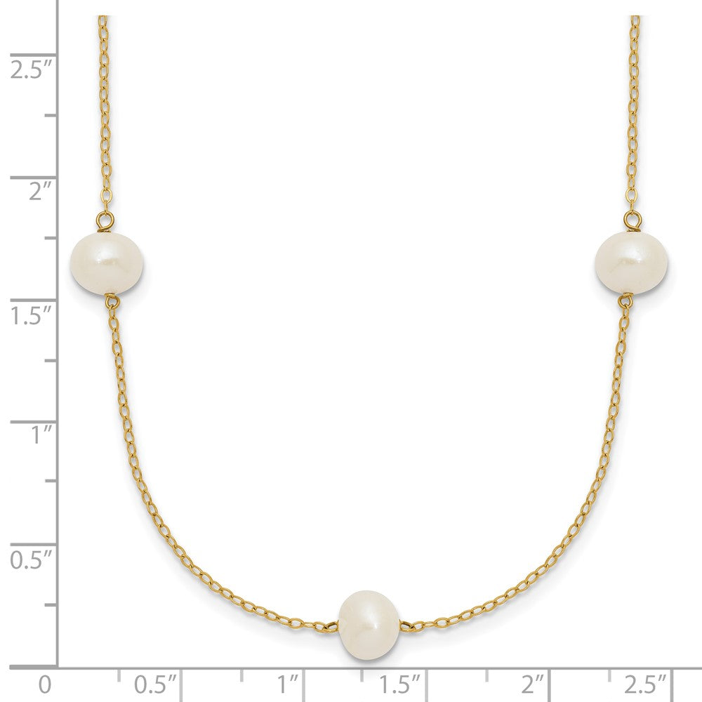 14K Yellow Gold 7-8mm White Near Round Freshwater Cultured Pearl 7-Station Necklace