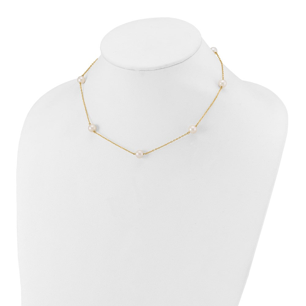 14K Yellow Gold 7-8mm White Near Round Freshwater Cultured Pearl 7-Station Necklace