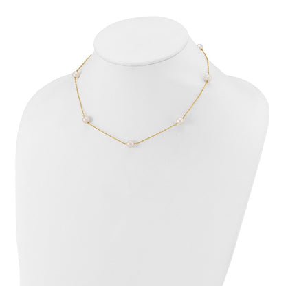 14K Yellow Gold 7-8mm White Near Round Freshwater Cultured Pearl 7-Station Necklace