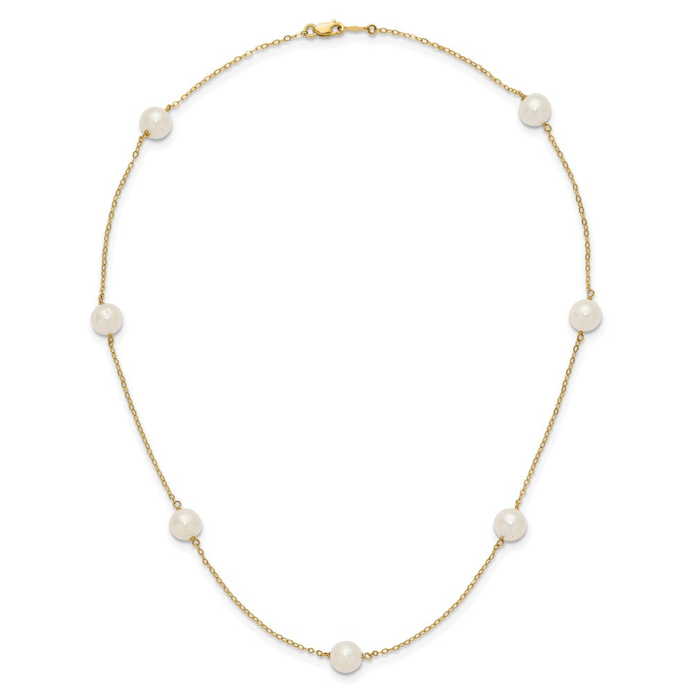 14K Yellow Gold 7-8mm White Near Round Freshwater Cultured Pearl 7-Station Necklace