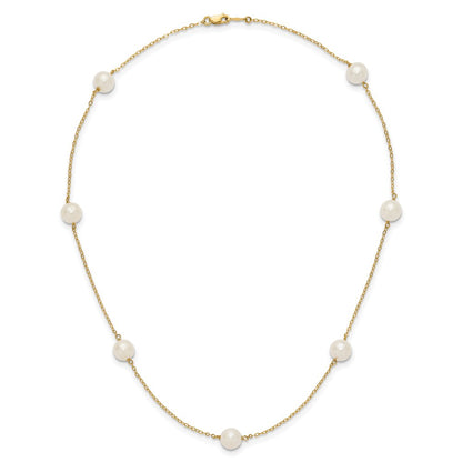 14K Yellow Gold 7-8mm White Near Round Freshwater Cultured Pearl 7-Station Necklace