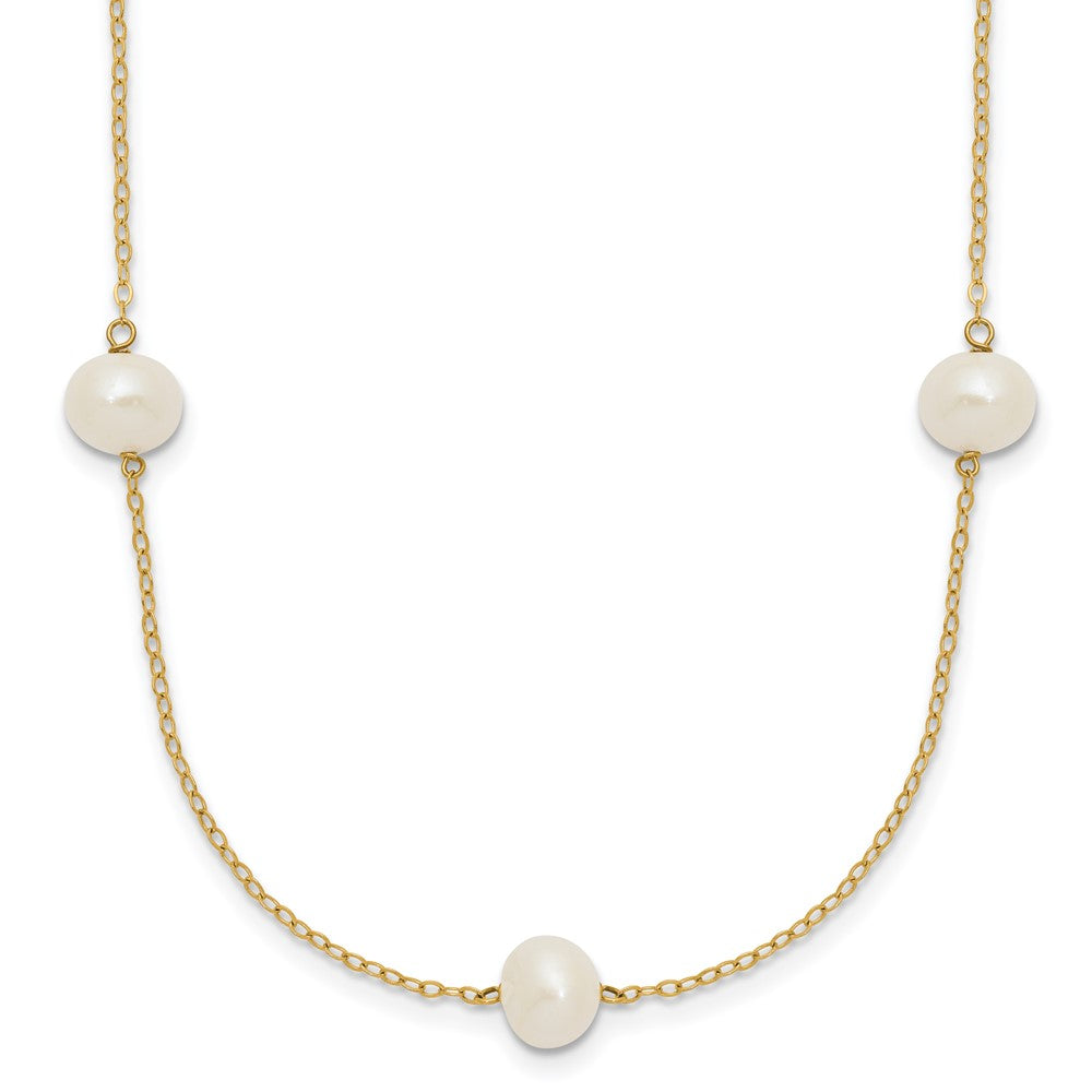 14K Yellow Gold 7-8mm White Near Round Freshwater Cultured Pearl 7-Station Necklace