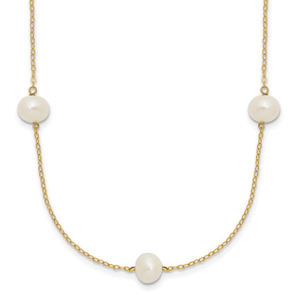 14K Yellow Gold 7-8mm White Near Round Freshwater Cultured Pearl 7-Station Necklace
