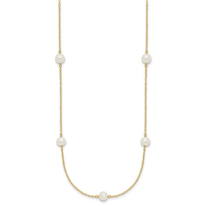 10K Yellow Gold 10K 5-6mm White Near Round Freshwater Cultured Pearl 7-Station 18 Inch Necklace