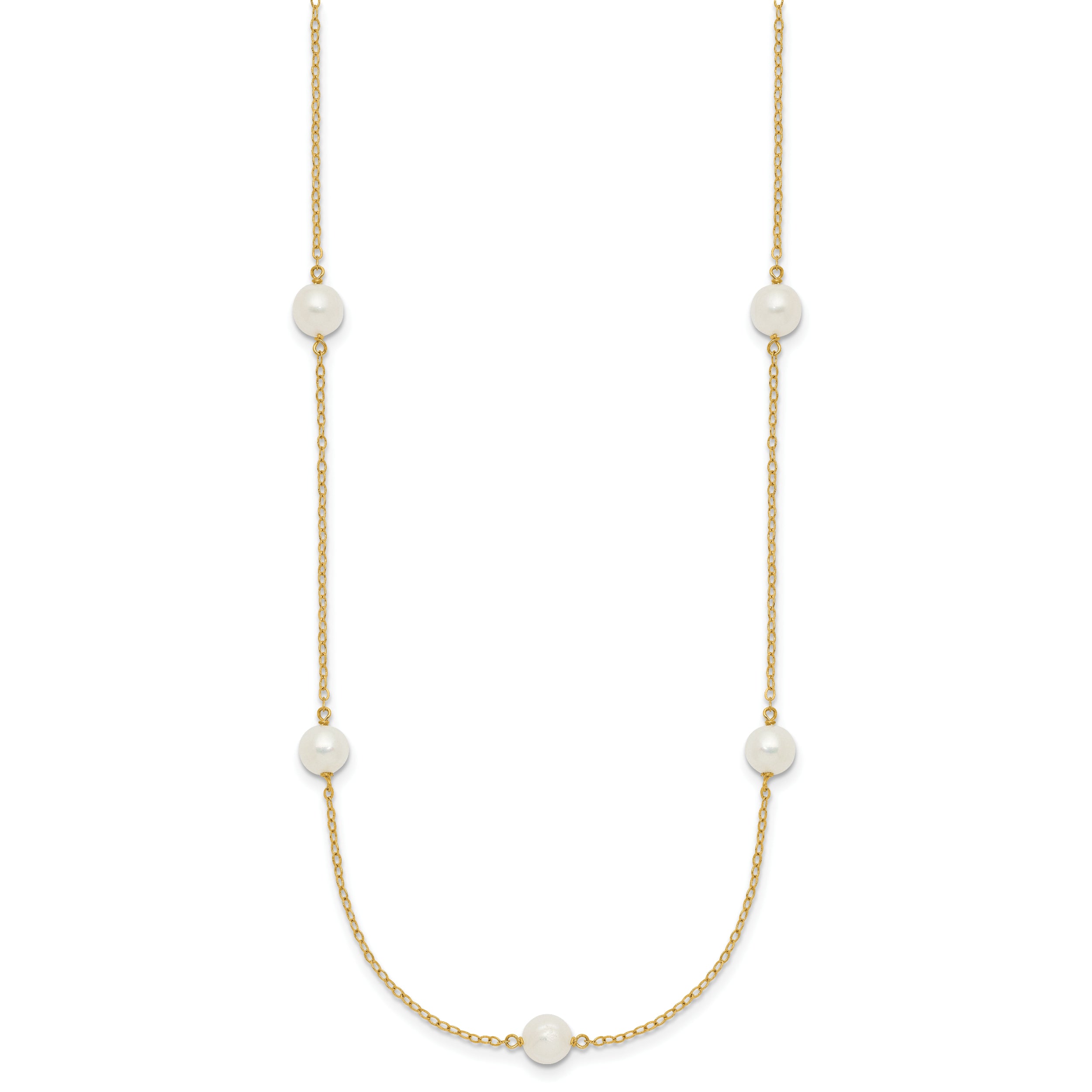 10K Yellow Gold 10K 5-6mm White Near Round Freshwater Cultured Pearl 7-Station 16 Inch Necklace