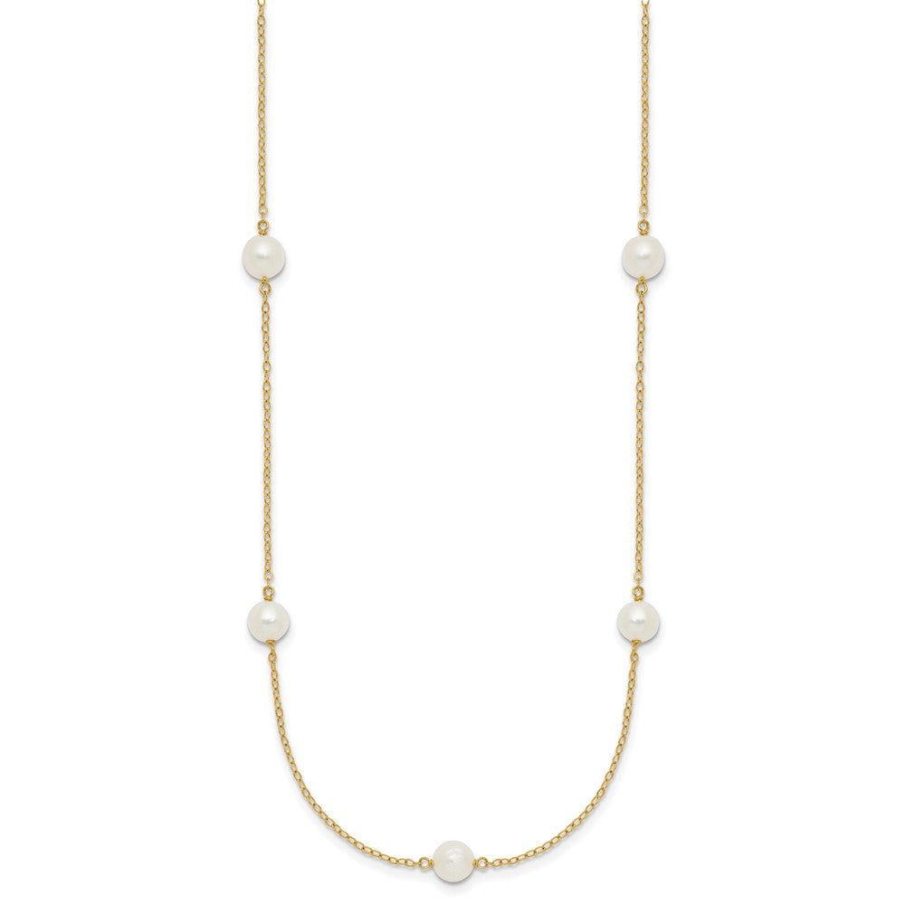 10K Yellow Gold 10K 5-6mm White Near Round Freshwater Cultured Pearl 7-Station 16 Inch Necklace