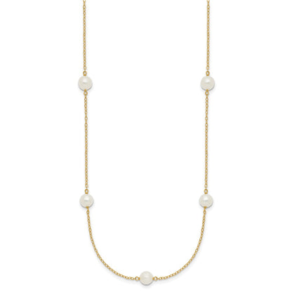 10K Yellow Gold 10K 5-6mm White Near Round Freshwater Cultured Pearl 7-Station 16 Inch Necklace