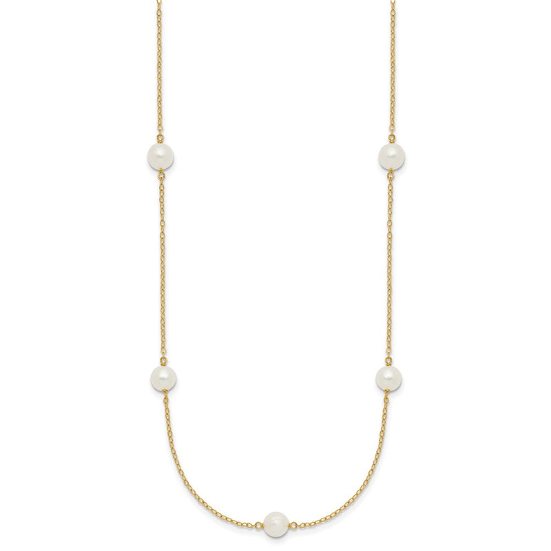 10K Yellow Gold 10K 5-6mm White Near Round Freshwater Cultured Pearl 7-Station 16 Inch Necklace