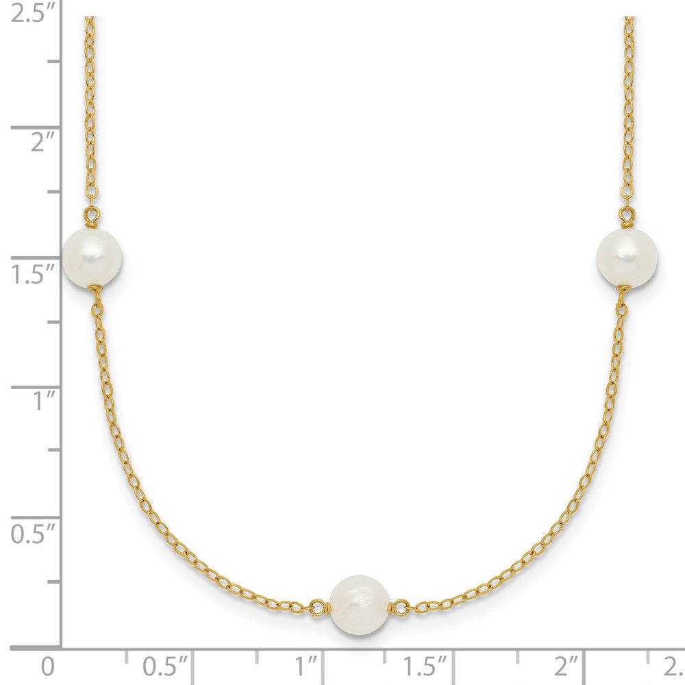 14K Yellow Gold 5 6mm White Near Round Freshwater Cultured Pearl 7 Station 18 Inch Necklace