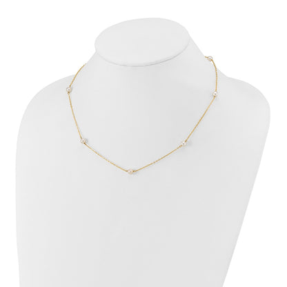 14K Yellow Gold 5 6mm White Near Round Freshwater Cultured Pearl 7 Station 18 Inch Necklace